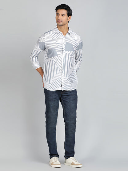 Light Grey Printed Slim Fit Casual Shirt | JadeBlue