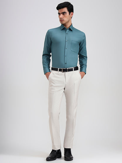 Teal Solid Regular Fit Formal Shirt | JadeBlue