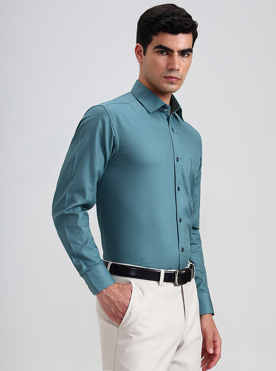 Teal Solid Regular Fit Formal Shirt | JadeBlue