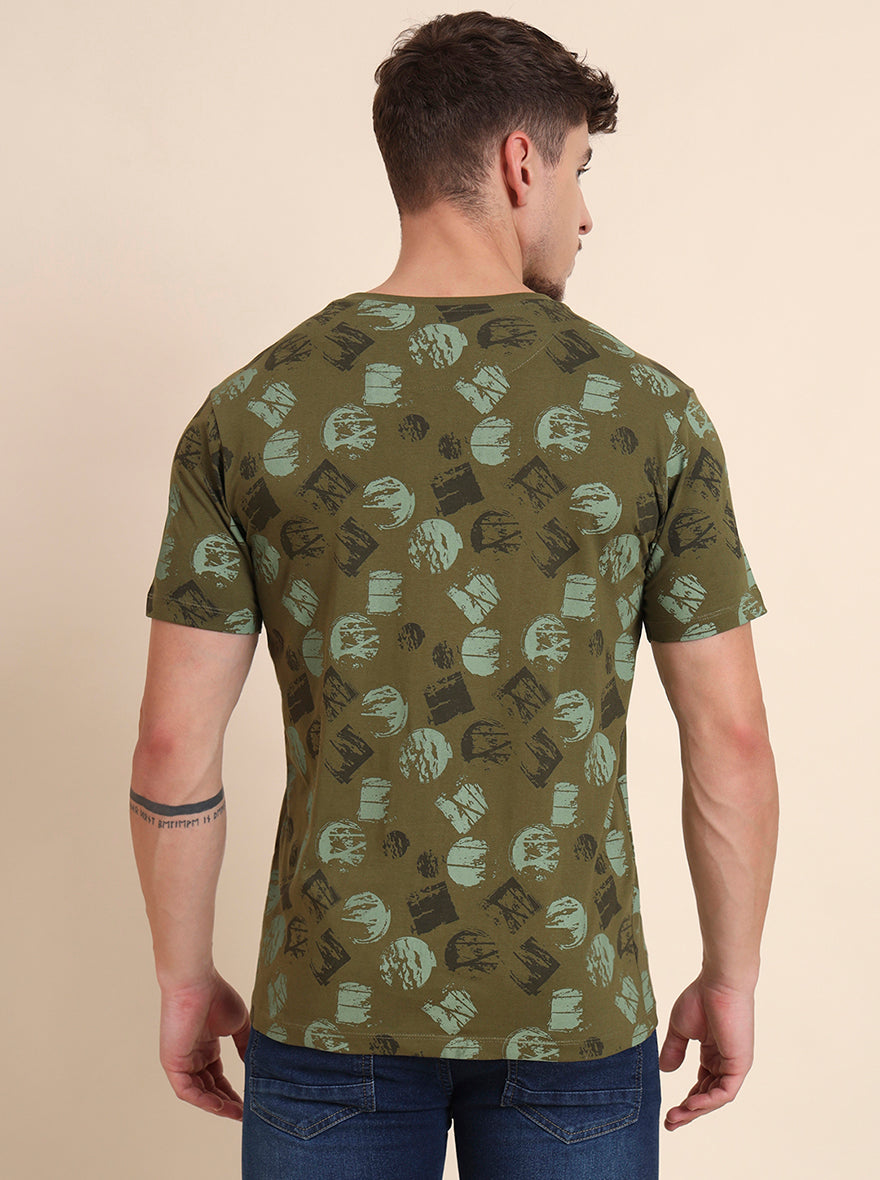 Olive Grey Printed Slim Fit T-Shirt | Greenfibre