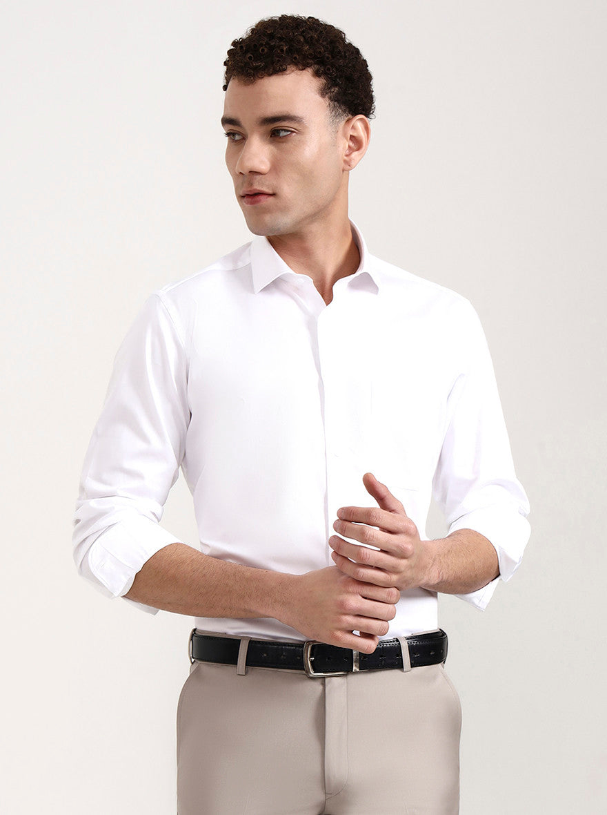 White Solid Slim Fit Formal Shirt | Metal