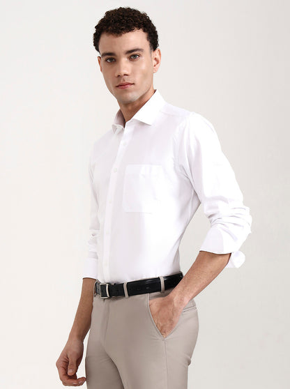 White Solid Slim Fit Formal Shirt | Metal