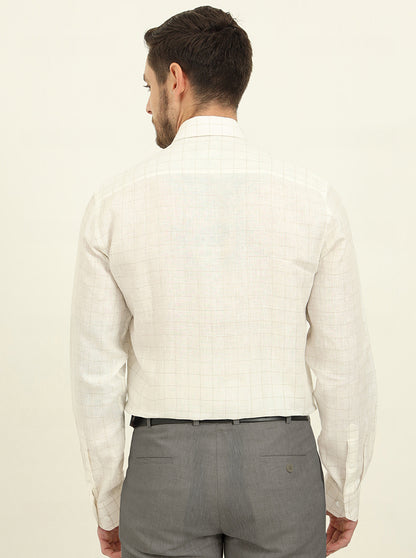 Cream & Brown Checked Regular Fit Formal Shirt | JadeBlue