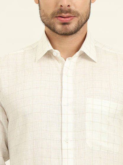 Cream & Brown Checked Regular Fit Formal Shirt | JadeBlue