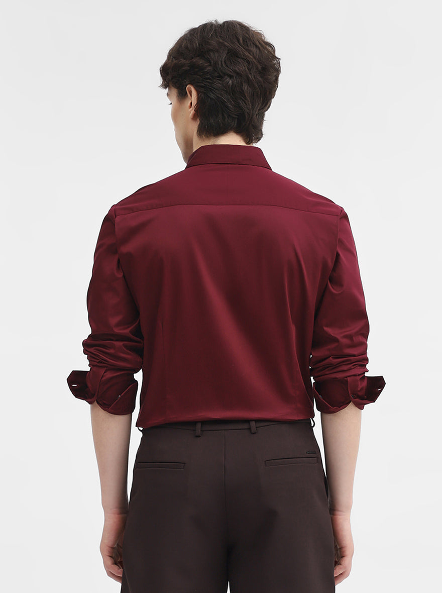 Wine Solid Slim Fit Casual Shirt | JadeBlue
