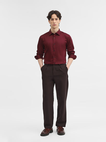 Wine Solid Slim Fit Casual Shirt | JadeBlue
