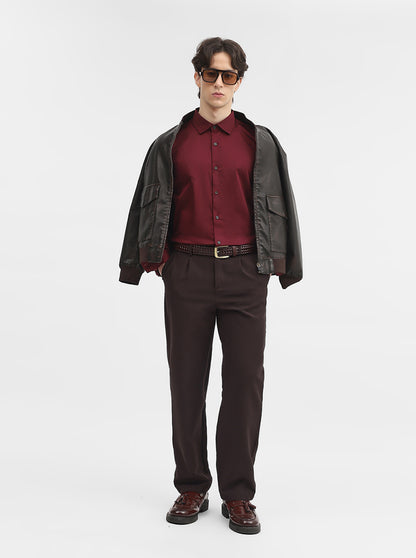 Wine Solid Slim Fit Casual Shirt | JadeBlue