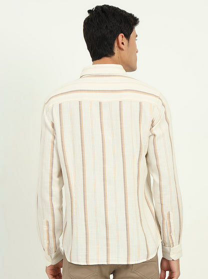 Beige Striped Slim Fit Casual Shirt | Greenfibre
