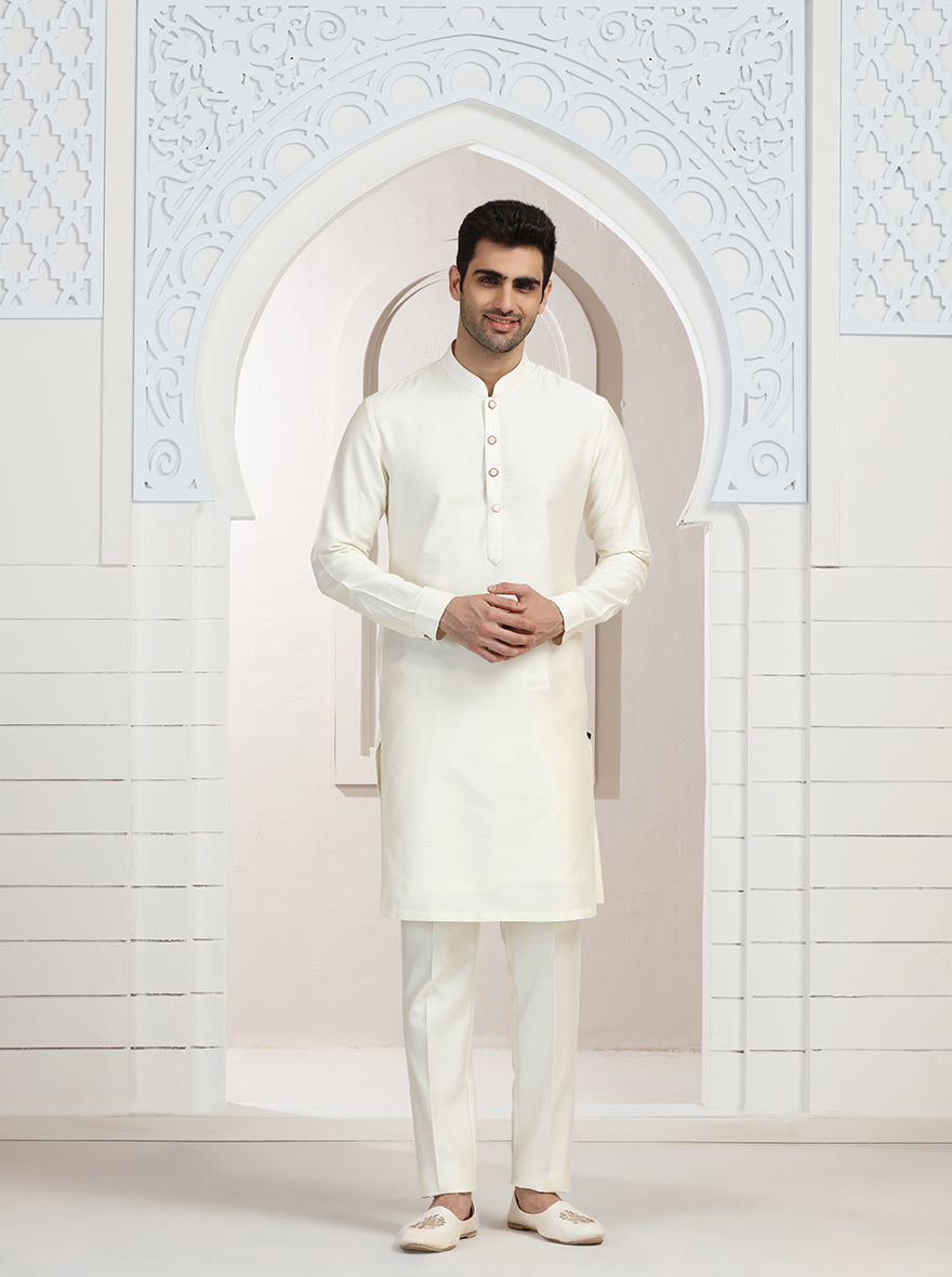 Cream Solid Kurta Pajama | TULA