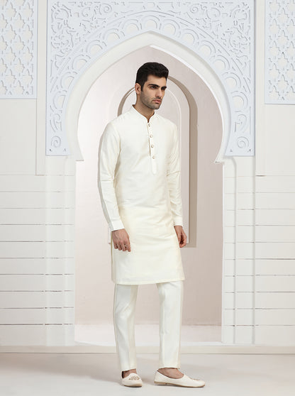 Cream Solid Kurta Pajama | TULA