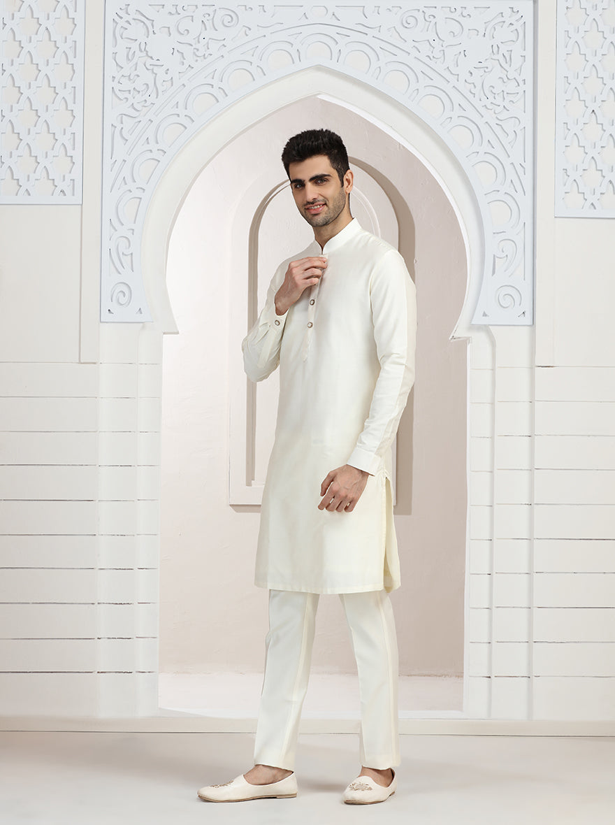Cream Solid Kurta Pajama | TULA