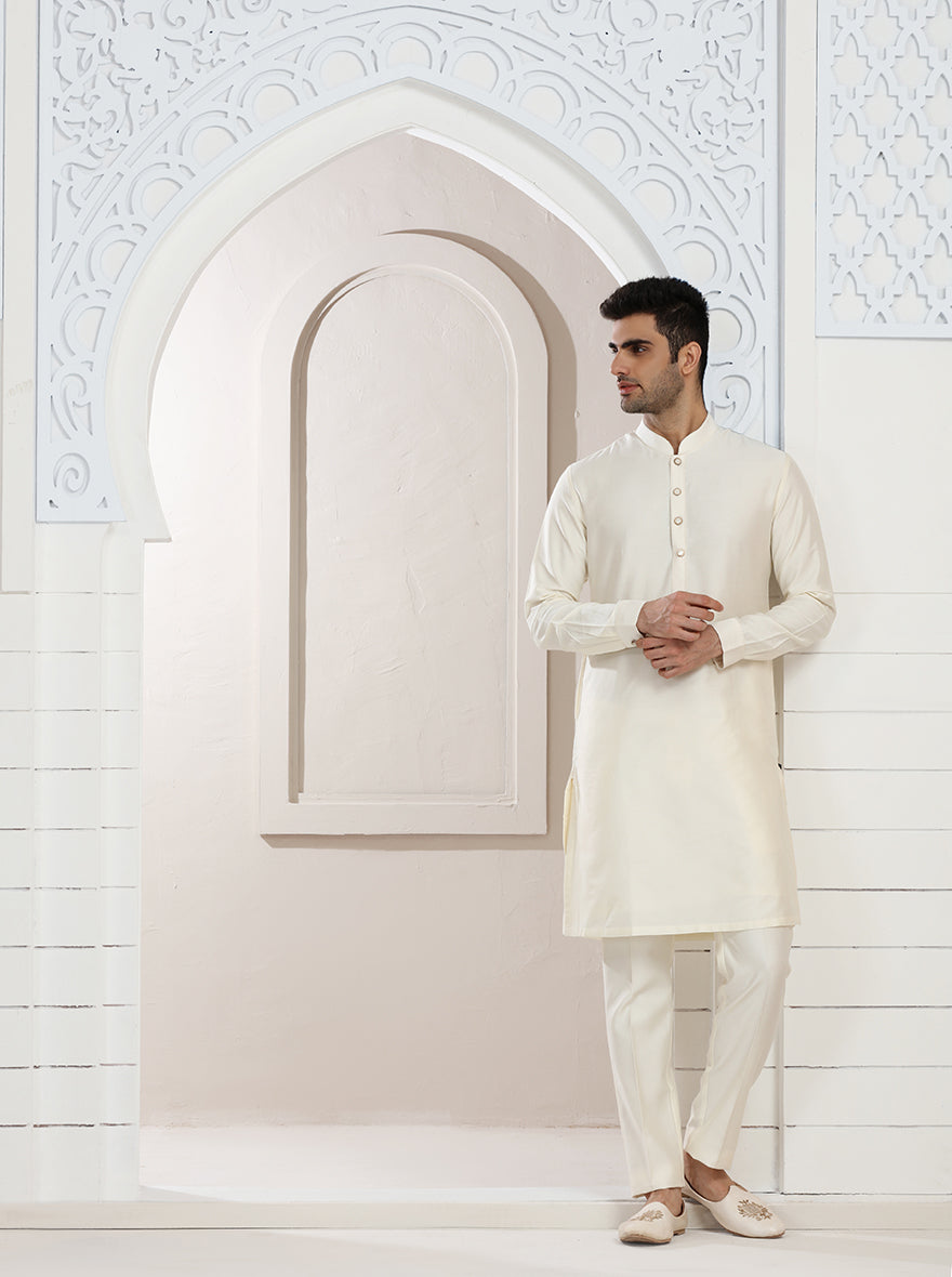 Cream Solid Kurta Pajama | TULA