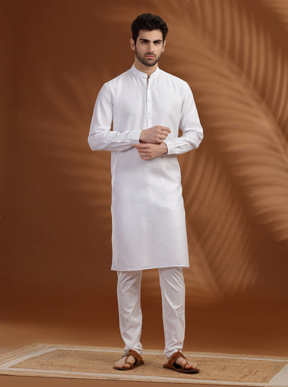 White Solid Modi Kurta | JadeBlue