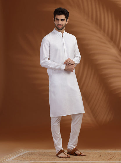 White Solid Modi Kurta | JadeBlue