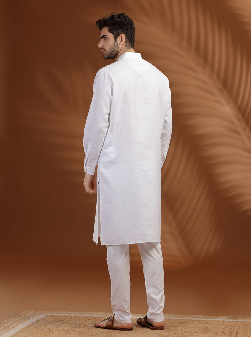 White Solid Modi Kurta | JadeBlue
