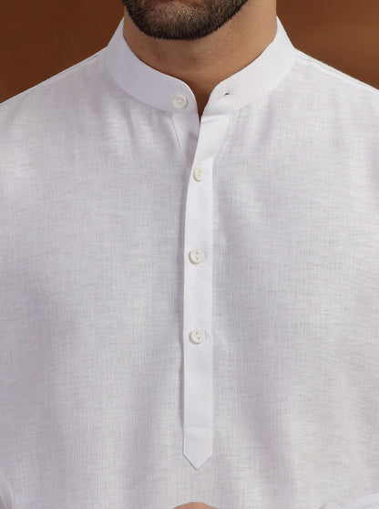 White Solid Modi Kurta | JadeBlue