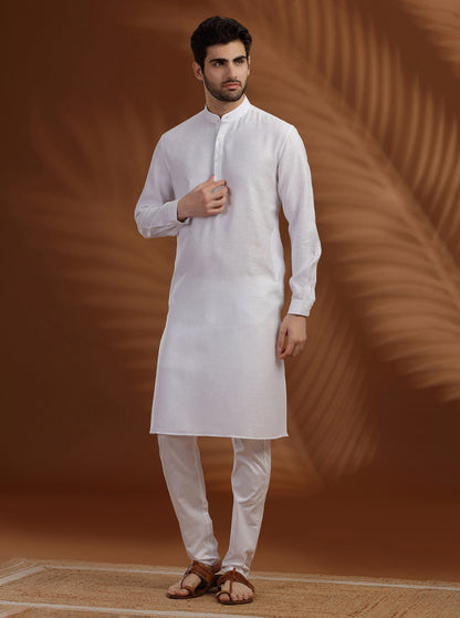 White Solid Modi Kurta | JadeBlue