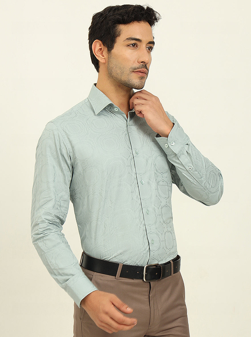 Pista Green Solid Slim Fit Formal Shirt | Metal