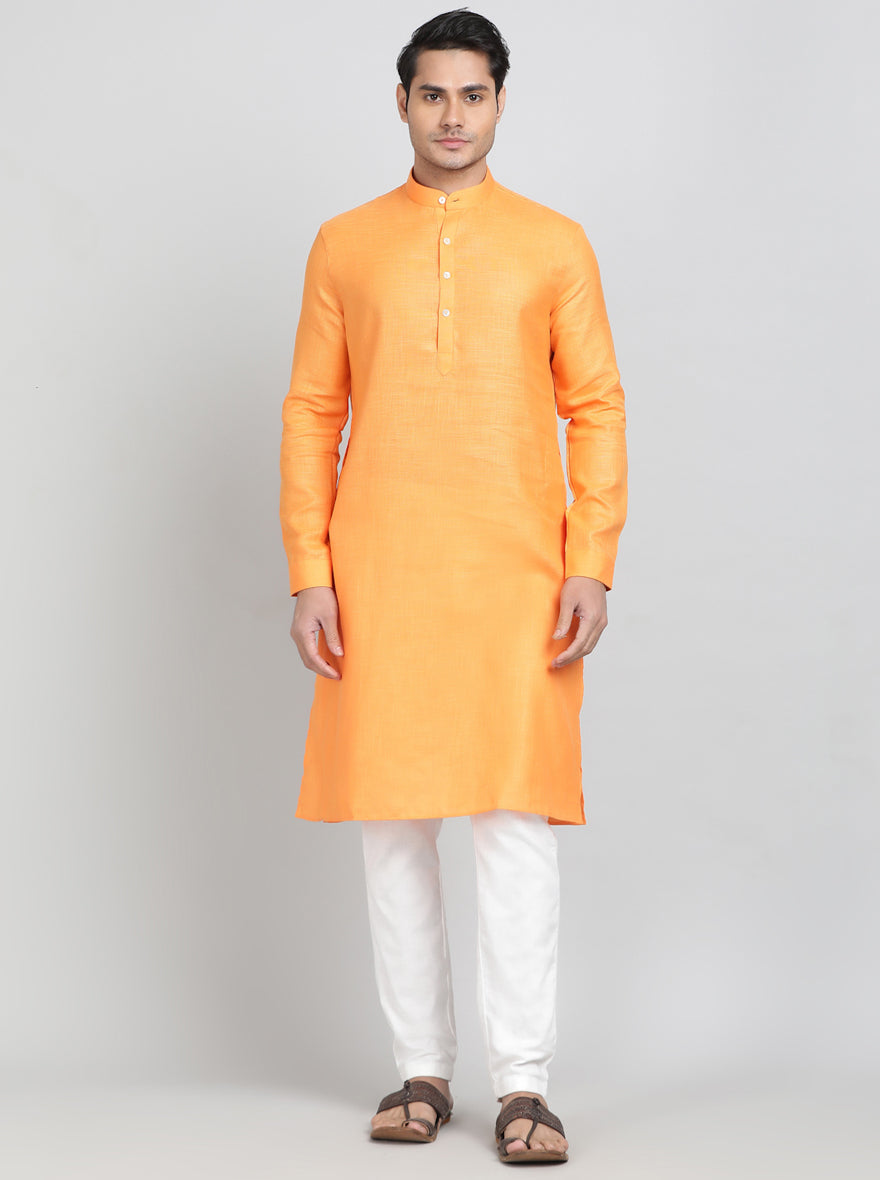 Orange Solid Regular Fit Modi Kurta | JadeBlue