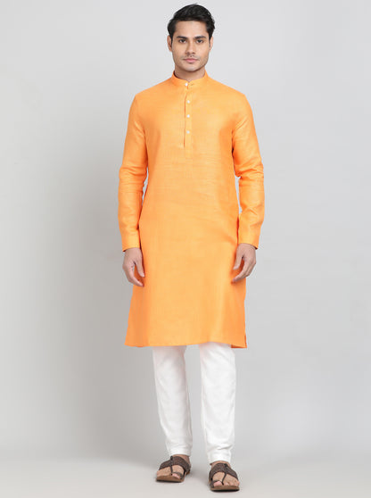 Orange Solid Regular Fit Modi Kurta | JadeBlue