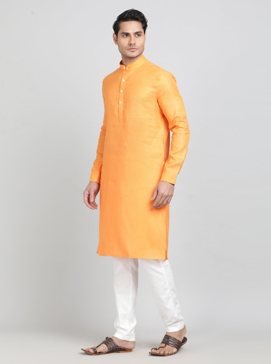 Orange Solid Regular Fit Modi Kurta | JadeBlue