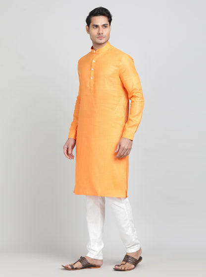 Orange Solid Regular Fit Modi Kurta | JadeBlue