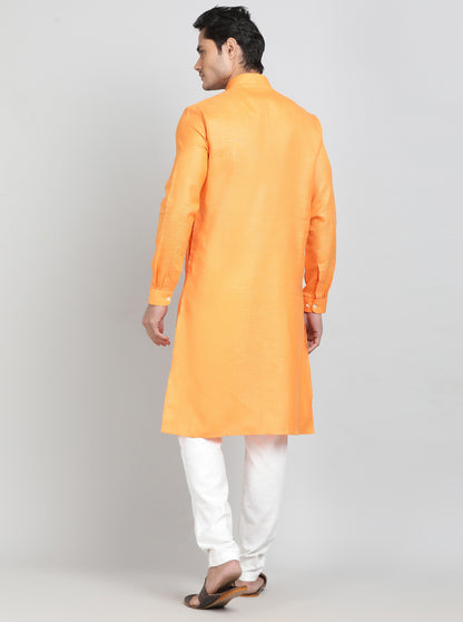Orange Solid Regular Fit Modi Kurta | JadeBlue