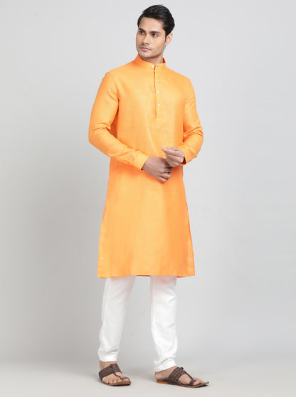Orange Solid Regular Fit Modi Kurta | JadeBlue