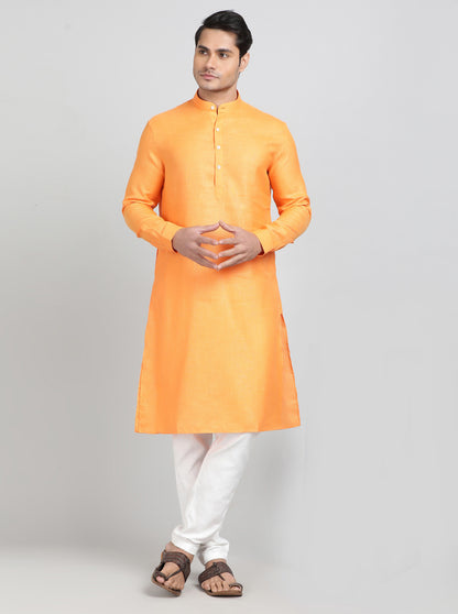 Orange Solid Regular Fit Modi Kurta | JadeBlue