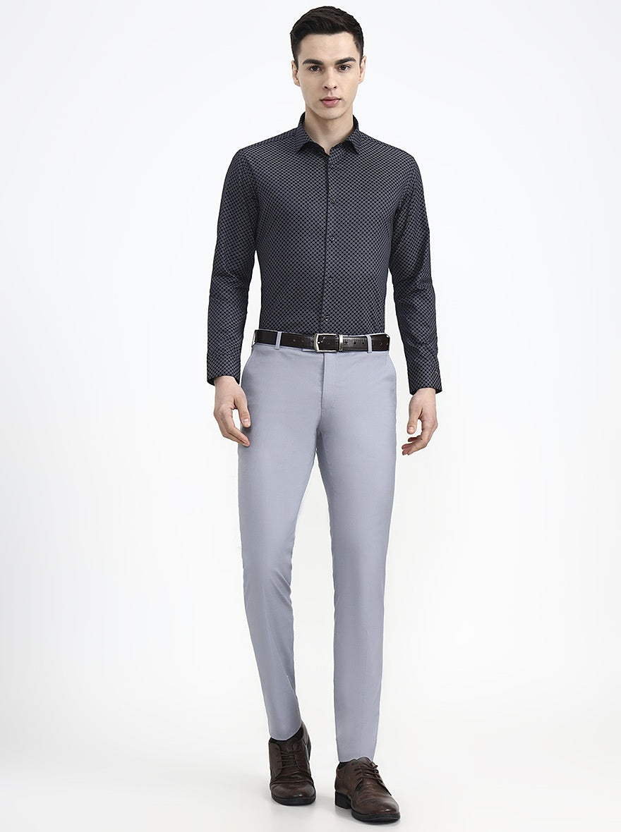 Navy Blue Printed Slim Fit Party Wear Shirt | Greenfibre