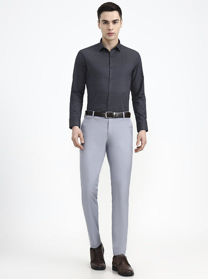 Navy Blue Printed Slim Fit Party Wear Shirt | Greenfibre