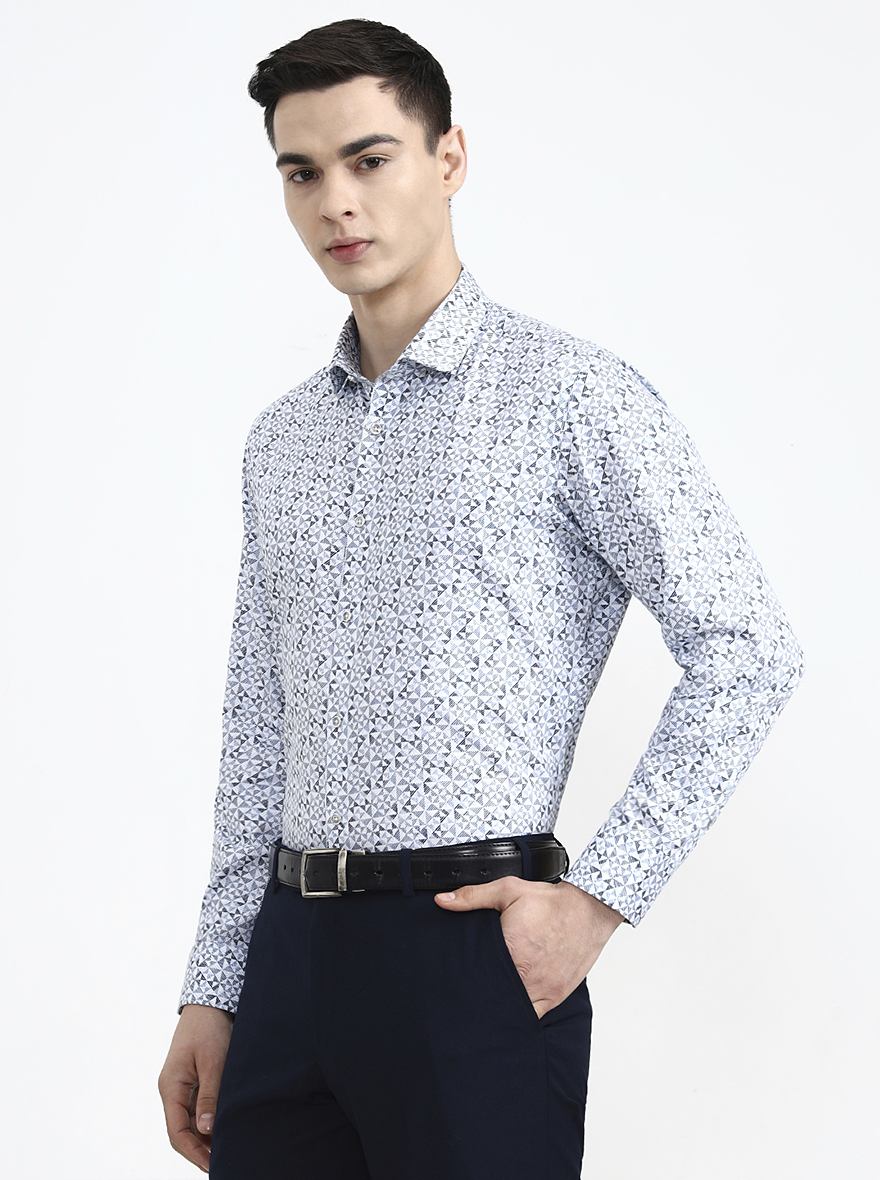 White Printed Slim Fit Party Wear Shirt | Greenfibre