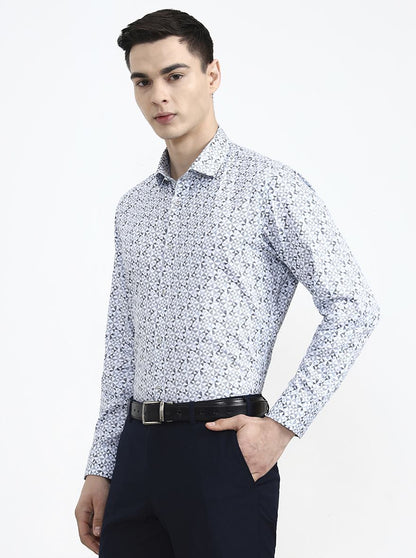 White Printed Slim Fit Party Wear Shirt | Greenfibre