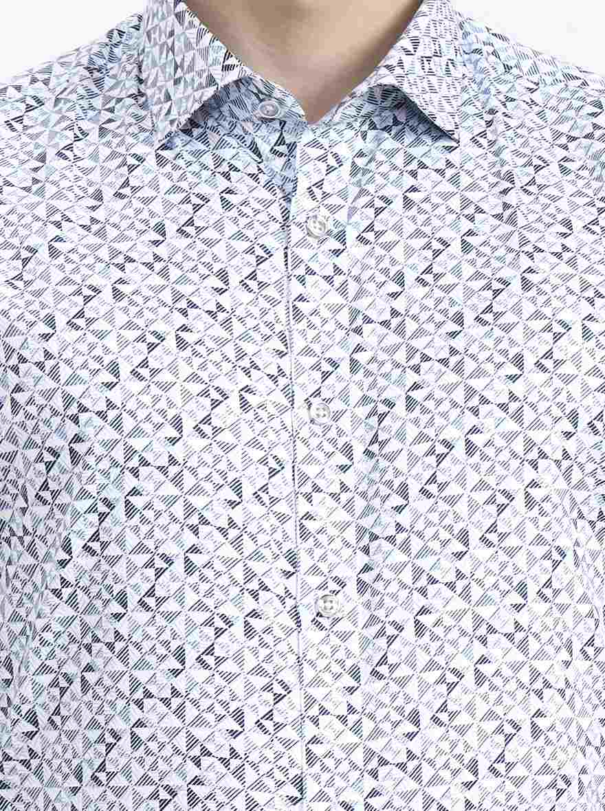 White Printed Slim Fit Party Wear Shirt | Greenfibre