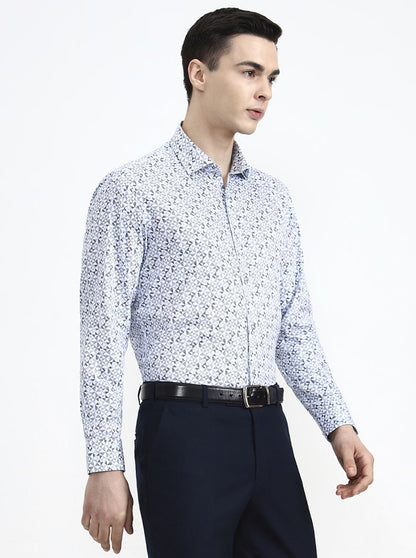 White Printed Slim Fit Party Wear Shirt | Greenfibre