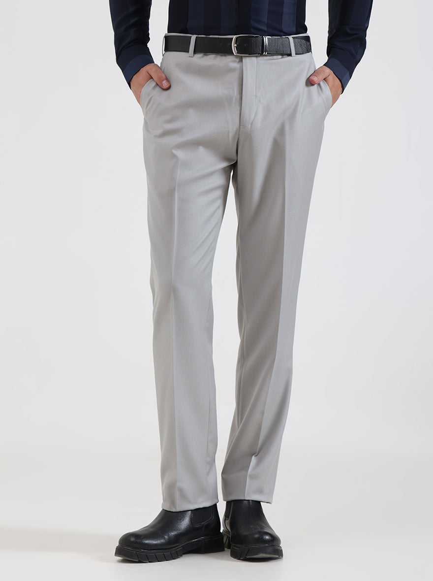 Light Grey Solid Slim Fit Formal Trouser | JadeBlue
