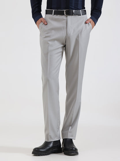 Light Grey Solid Slim Fit Formal Trouser | JadeBlue