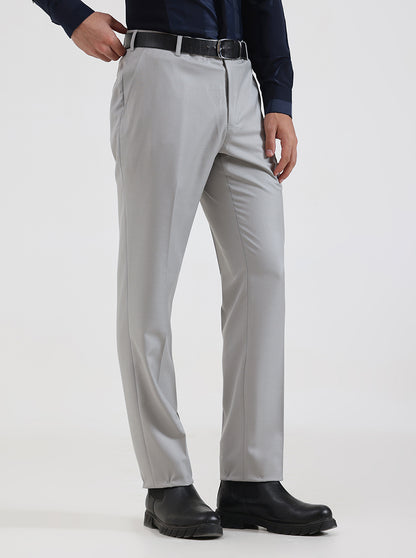 Light Grey Solid Slim Fit Formal Trouser | JadeBlue