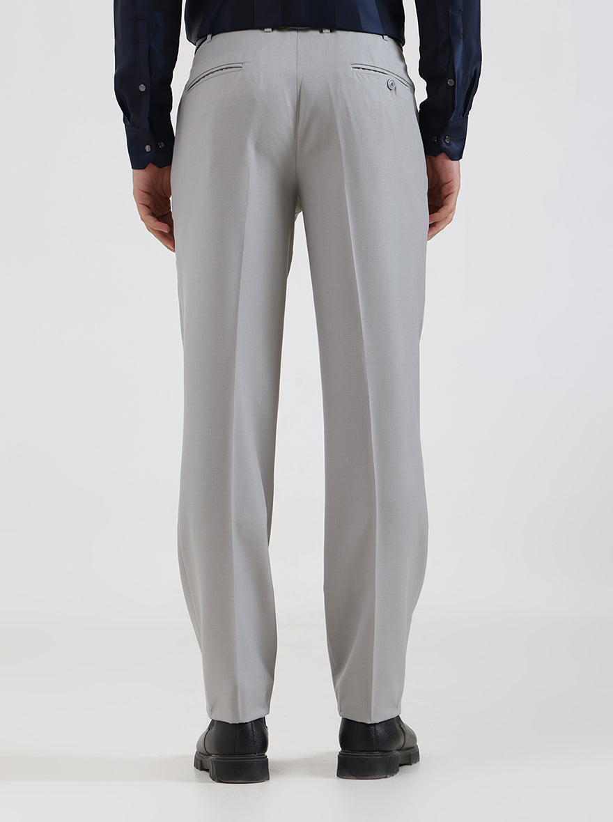 Light Grey Solid Slim Fit Formal Trouser | JadeBlue
