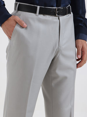Light Grey Solid Slim Fit Formal Trouser | JadeBlue