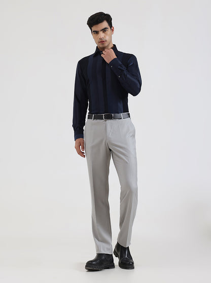 Light Grey Solid Slim Fit Formal Trouser | JadeBlue