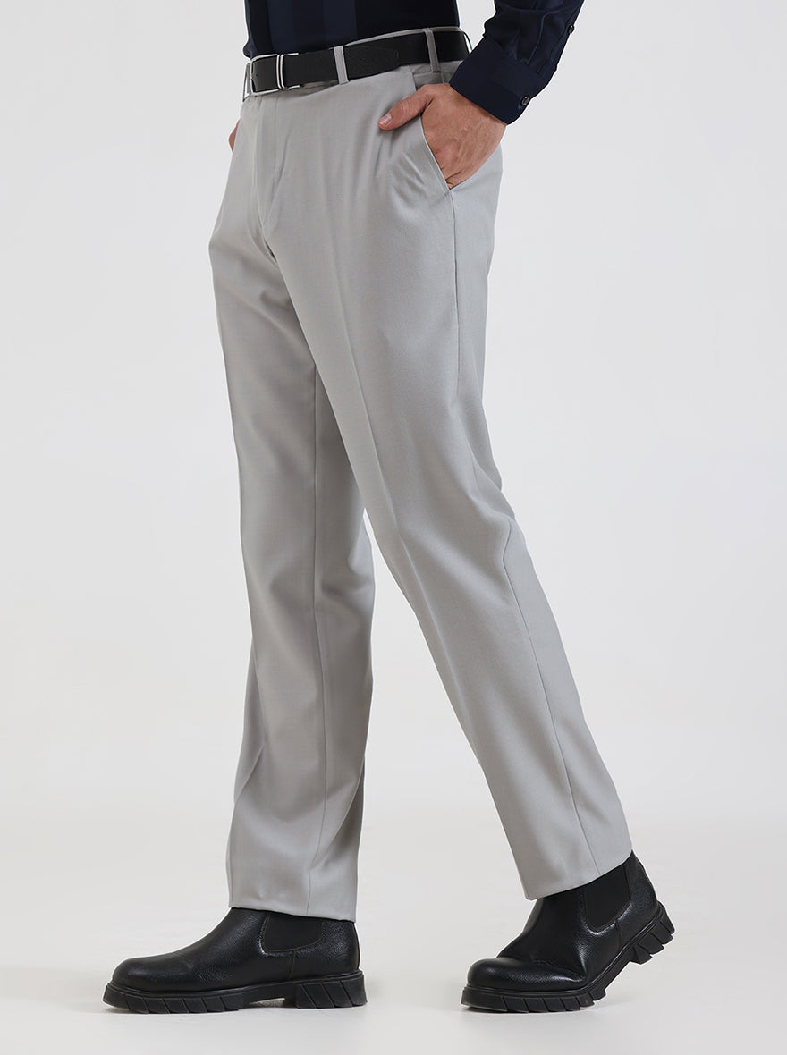 Light Grey Solid Slim Fit Formal Trouser | JadeBlue