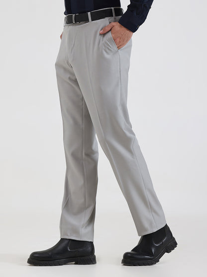 Light Grey Solid Slim Fit Formal Trouser | JadeBlue