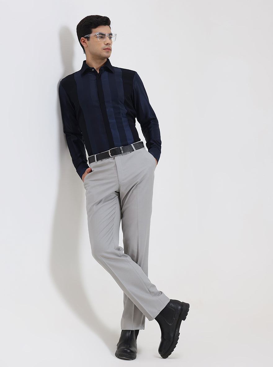 Light Grey Solid Slim Fit Formal Trouser | JadeBlue