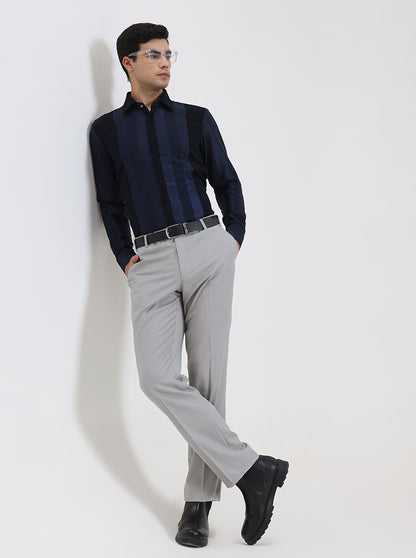 Light Grey Solid Slim Fit Formal Trouser | JadeBlue