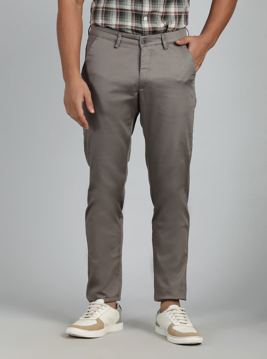 Dark Grey Dobby Neo Fit Casual Trouser | Greenfibre