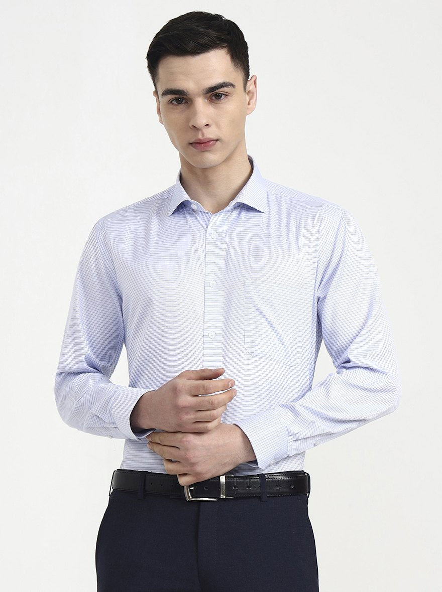 Light Blue Checked Regular Fit Formal Shirt | Greenfibre