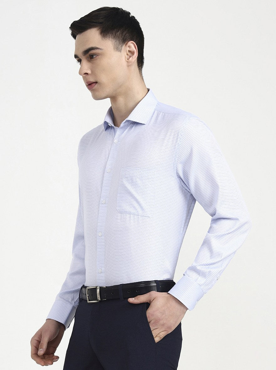 Light Blue Checked Regular Fit Formal Shirt | Greenfibre