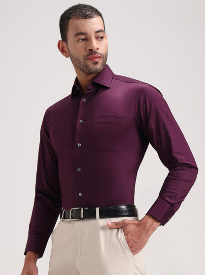 Purple Solid Slim Fit Formal Shirt | JadeBlue Super Luxe