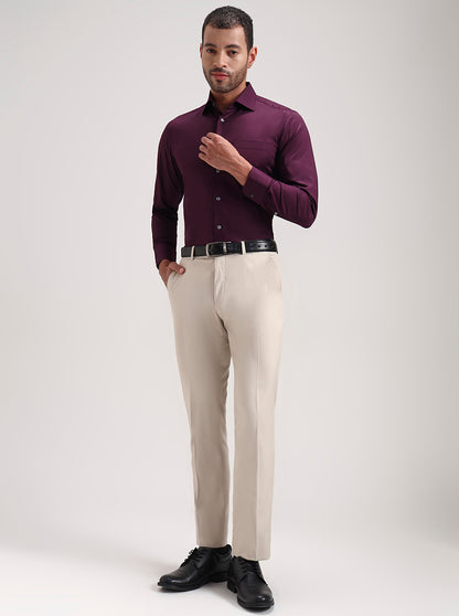 Purple Solid Slim Fit Formal Shirt | JadeBlue Super Luxe